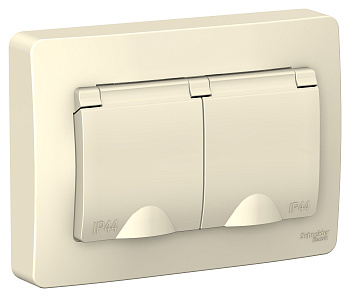 Розетка двойная BLANCA SE с крышкой с заземлением со шторками IP44 молочная во Владивостоке