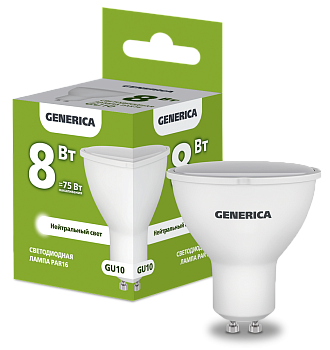 Лампа LED PAR16 софит 8Вт 230В 4000К GU10 GENERICA  – купить лампы всех видов оптом и в розницу  Лампа LED PAR16 софит 8Вт 230В 4000К GU10 GENERICA во Владивостоке