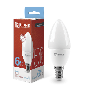 Лампа светодиодная LED-СВЕЧА-VC 6Вт 230В Е14 6500К 570Лм IN HOME во Владивостоке