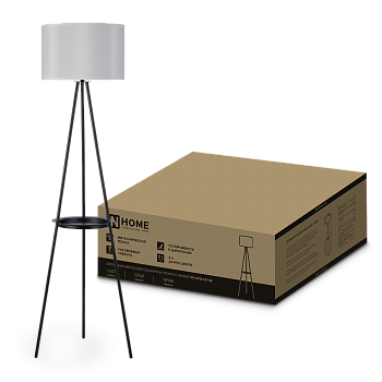 Светильник напольный под лампу ТНО 04ПВ-Е27-GB 230В полка, серый абажур, черная тренога IN HOME  – купить кабель и провод оптом и в розницу  Светильник напольный под лампу ТНО 04ПВ-Е27-GB 230В полка, серый абажур, черная тренога IN HOME во Владивостоке