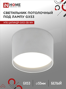 Светильник потолочный НПБ ЦИЛИНДР-GX53-SB-WH под лампу GX53 85x55мм белый IN HOME во Владивостоке