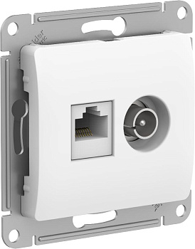 Розетка двойная ТВ+компьютерная RJ45, категории 5Е Glossa SE белая  – купить розетки, рамки, выключатели оптом и в розницу  Розетка двойная ТВ+компьютерная RJ45, категории 5Е Glossa SE белая во Владивостоке