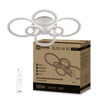 Светильник светодиодный ELEGANT BLISS-W-BG 120Вт 230В 3000-6500K 8400Лм 780х550х130мм пульт ДУ белый IN HOME  – купить кабель и провод оптом и в розницу  Светильник светодиодный ELEGANT BLISS-W-BG 120Вт 230В 3000-6500K 8400Лм 780х550х130мм пульт ДУ белый IN HOME во Владивостоке