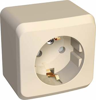 Розетка одинарная ЭТЮД SE накладная со шторками с заземлением крем во Владивостоке