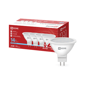 Лампа светодиодная LED-JCDR-VC 4PACK 14Вт 230В GU5.3 6500K 1260Лм (4шт./упак) IN HOME во Владивостоке