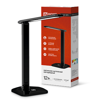 Светильник настольный светодиодный SIMPLE ССО-08Ч 12Вт 600Лм сенсор, адаптер ЧЕРНЫЙ IN HOME во Владивостоке