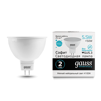 Лампа светодиодная LED-MR16 GU5.3 5.5Вт 4100К 450Лм Elementary GAUSS во Владивостоке