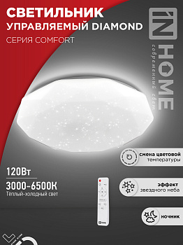 Светильник светодиодный COMFORT DIAMOND 120Вт 230В 3000-6500K 9600Лм 500x90мм с пультом ДУ IN HOME во Владивостоке