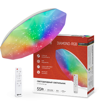 Светильник светодиодный COMFORT DIAMOND-RGB 55Вт 230В 3000-6500K 4400Лм 385x75мм с пультом дистанционного управления IN HOME  – купить кабель и провод оптом и в розницу  Светильник светодиодный COMFORT DIAMOND-RGB 55Вт 230В 3000-6500K 4400Лм 385x75мм с пультом дистанционного управления IN HOME во Владивостоке