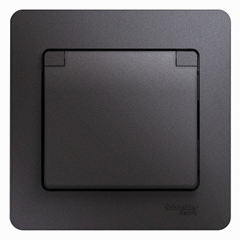 Розетка одинарная Glossa SE со шторками с крышкой с заземлением графит в сборе во Владивостоке