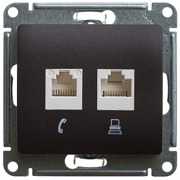 Розетка двойная компьютерная RJ45+RJ45 Glossa SE шоколад во Владивостоке
