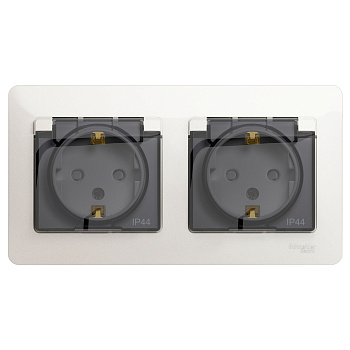 Розетка двойная Glossa SE IP44 с заземлением со шторками перламутр в сборе во Владивостоке