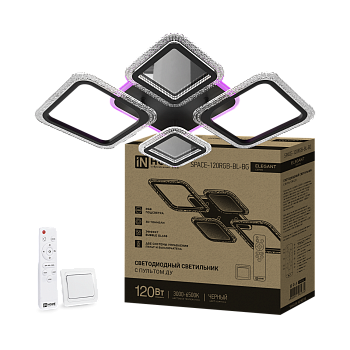 Светильник светодиодный ELEGANT SPACE-120RGB-BL-BG 120Вт 230В 3000-6500K 8400Лм 530х530х125мм пульт ДУ черный IN HOME  – купить кабель и провод оптом и в розницу  Светильник светодиодный ELEGANT SPACE-120RGB-BL-BG 120Вт 230В 3000-6500K 8400Лм 530х530х125мм пульт ДУ черный IN HOME в Владивостоке