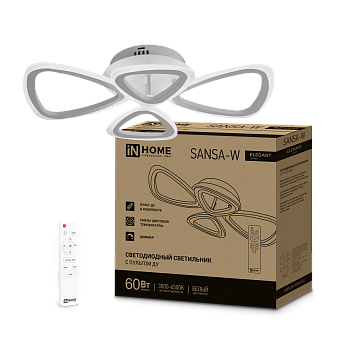 Светильник светодиодный ELEGANT SANSA-W 60Вт 230В 3000-6500K 4700Лм 600х400х75мм c пультом ДУ белый IN HOME во Владивостоке