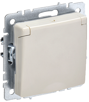 Розетка одинарная с з/к со шторками с крышкой 16А IP44 BRITE IEK бежевая во Владивостоке