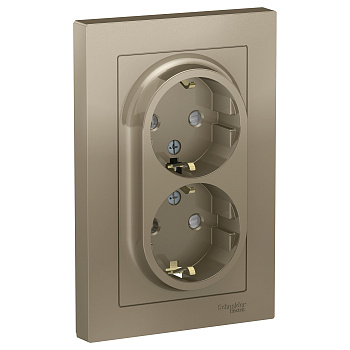 Розетка двойная AtlasDesign SE с заземлением со шторками шампань в сборе во Владивостоке