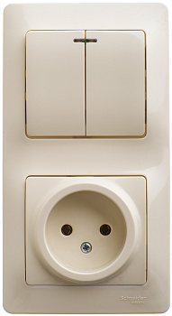 Выключатель двухклавишный с розеткой Glossa SE с подсветкой бежевый во Владивостоке