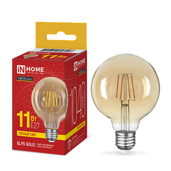 Лампа светодиодная LED-GL95-deco gold 11Вт 230В E27 3000K 1040Лм золотистая IN HOME во Владивостоке