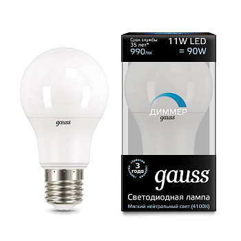Лампа светодиодная LED-A60-dim 11Вт E27 4100К 990Лм диммируемая Black GAUSS во Владивостоке