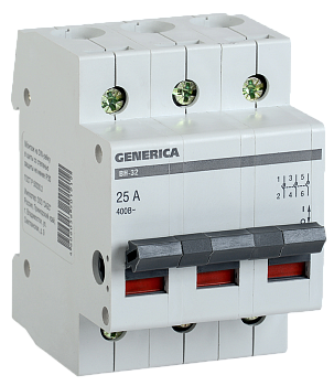 Выключатель нагрузки (мини-рубильник) ВН-32 3Р 25А GENERICA во Владивостоке