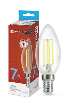 Лампа светодиодная LED-СВЕЧА-deco 7Вт 230В Е14 6500К 810Лм прозрачная IN HOME  – купить лампы всех видов оптом и в розницу  Лампа светодиодная LED-СВЕЧА-deco 7Вт 230В Е14 6500К 810Лм прозрачная IN HOME в Владивостоке
