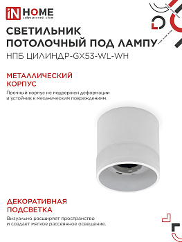 Светильник потолочный НПБ ЦИЛИНДР-GX53-WL-WH под лампу GX53 90х115мм белый IN HOME во Владивостоке