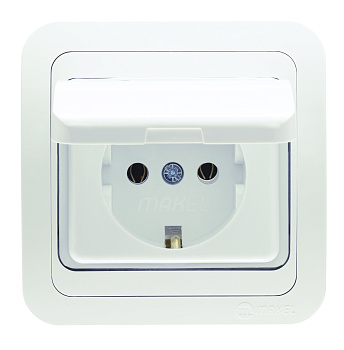 Розетка одинарная МИМОЗА MAKEL с крышкой с заземлением керамика белая во Владивостоке