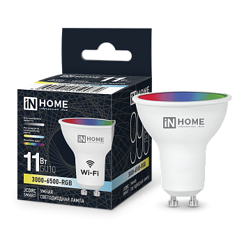 Лампа светодиодная LED-JCDRC-RGBW-SMART 11Вт 230В димм. GU10 3000-6500К 990Лм IN HOME  – купить лампы всех видов оптом и в розницу  Лампа светодиодная LED-JCDRC-RGBW-SMART 11Вт 230В димм. GU10 3000-6500К 990Лм IN HOME во Владивостоке