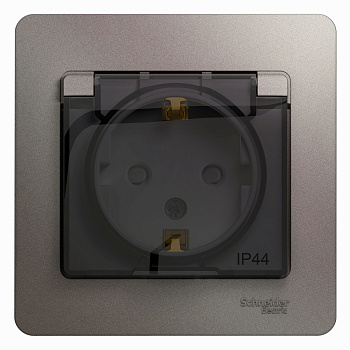 Розетка одинарная Glossa SE IP44 с заземлением со шторками с крышкой платина в сборе  – купить розетки, рамки, выключатели оптом и в розницу  Розетка одинарная Glossa SE IP44 с заземлением со шторками с крышкой платина в сборе во Владивостоке