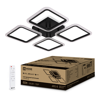 Светильник светодиодный ELEGANT ARIS-B 60Вт 230В 3000-6500K 4700Лм 450х450х75мм c пультом ДУ черный IN HOME во Владивостоке