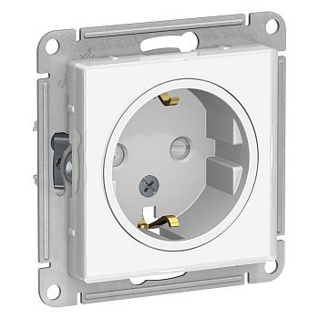 Розетка одинарная AtlasDesign ART SE с заземлением со шторками белая во Владивостоке