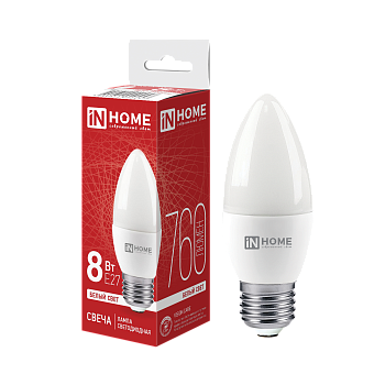 Лампа светодиодная LED-СВЕЧА-VC 8Вт 230В Е27 4000К 760Лм IN HOME  – купить лампы всех видов оптом и в розницу  Лампа светодиодная LED-СВЕЧА-VC 8Вт 230В Е27 4000К 760Лм IN HOME во Владивостоке