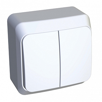 Выключатель двухклавишный ЭТЮД SE накладной белый  – купить розетки, рамки, выключатели оптом и в розницу  Выключатель двухклавишный ЭТЮД SE накладной белый во Владивостоке