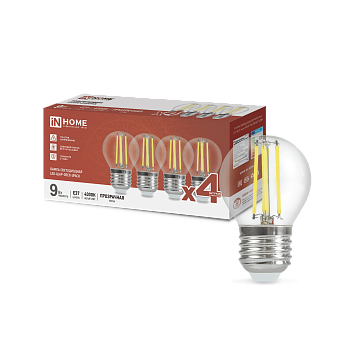 Лампа светодиодная LED-ШАР-deco 4PACK 9Вт 230В Е27 4000К 1040Лм (4шт./упак) прозрачная IN HOME во Владивостоке