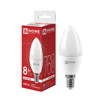 Лампа светодиодная LED-СВЕЧА-VC 8Вт 230В Е14 4000К 760Лм IN HOME  – купить лампы всех видов оптом и в розницу  Лампа светодиодная LED-СВЕЧА-VC 8Вт 230В Е14 4000К 760Лм IN HOME в Владивостоке