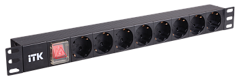 ITK PDU 8 розеток нем. стандарт с LED выключателем 1U без шнура вх. C14 алюминий профиль во Владивостоке
