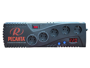 Стабилизатор С2000 Ресанта (сетевой фильтр, 5 розеток, 2 прямые, дисплей)  – купить стабилизаторы трехфазные, однофазные, трансформаторы оптом и в розницу  Стабилизатор С2000 Ресанта (сетевой фильтр, 5 розеток, 2 прямые, дисплей) во Владивостоке