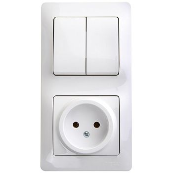 Выключатель двухклавишный с розеткой Glossa SE белый во Владивостоке