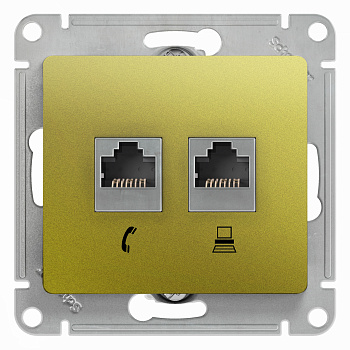 Розетка двойная телефонная компьютерная RJ11+RJ45 Glossa SE фисташковая во Владивостоке