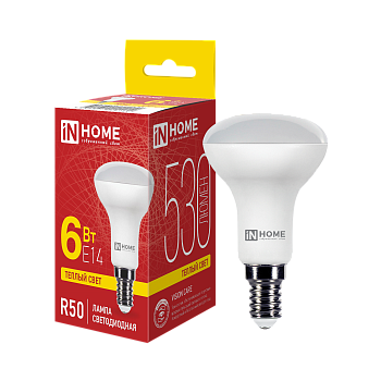 Лампа светодиодная LED-R50-VC 6Вт 230В Е14 3000К 530Лм IN HOME  – купить лампы всех видов оптом и в розницу  Лампа светодиодная LED-R50-VC 6Вт 230В Е14 3000К 530Лм IN HOME во Владивостоке