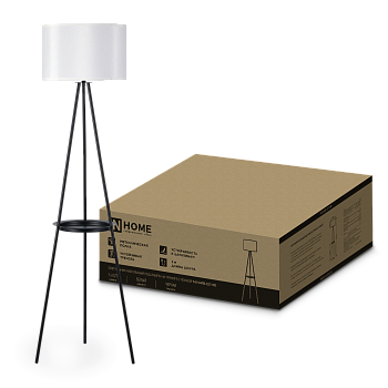 Светильник напольный под лампу ТНО 04ПВ-Е27-WB 230В полка, белый абажур, черная тренога IN HOME  – купить кабель и провод оптом и в розницу  Светильник напольный под лампу ТНО 04ПВ-Е27-WB 230В полка, белый абажур, черная тренога IN HOME во Владивостоке
