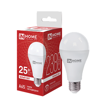 Лампа светодиодная LED-A65-VC 25Вт 230В Е27 4000К 2380Лм IN HOME  – купить лампы всех видов оптом и в розницу  Лампа светодиодная LED-A65-VC 25Вт 230В Е27 4000К 2380Лм IN HOME во Владивостоке