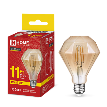 Лампа светодиодная LED-D95-deco gold 11Вт 230В E27 3000K 1040Лм бриллиант золотистая IN HOME во Владивостоке