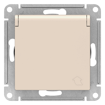 Розетка одинарная AtlasDesign SE с заземлением со шторками с крышкой бежевая во Владивостоке