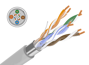 Кабель связи витая пара внутренний экранированный FTP CAT5e 4х2х0,5 CU серый 305м PROconnect  – купить кабель и провод оптом и в розницу  Кабель связи витая пара внутренний экранированный FTP CAT5e 4х2х0,5 CU серый 305м PROconnect во Владивостоке