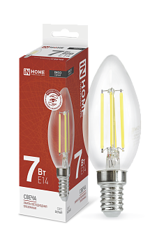 Лампа светодиодная LED-СВЕЧА-deco 7Вт 230В Е14 4000К 810Лм прозрачная IN HOME во Владивостоке