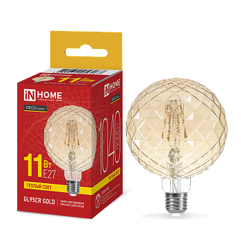 Лампа светодиодная LED-GL95СR-deco gold 11Вт 230В E27 3000K 1040Лм кристалл золотистая IN HOME во Владивостоке
