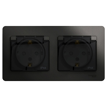 Розетка двойная Glossa SE IP44 с заземлением со шторками антрацит в сборе во Владивостоке