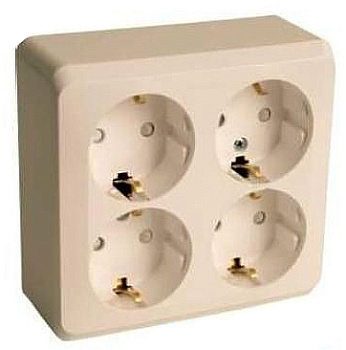 Розетка четырехместная ЭТЮД SE накладная со шторками с заземлением крем  – купить розетки, рамки, выключатели оптом и в розницу  Розетка четырехместная ЭТЮД SE накладная со шторками с заземлением крем во Владивостоке