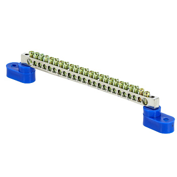 Шина "0" N (6x9мм) 24 отверстия цинк 2 синих угловых изолятора EKF PROxima во Владивостоке